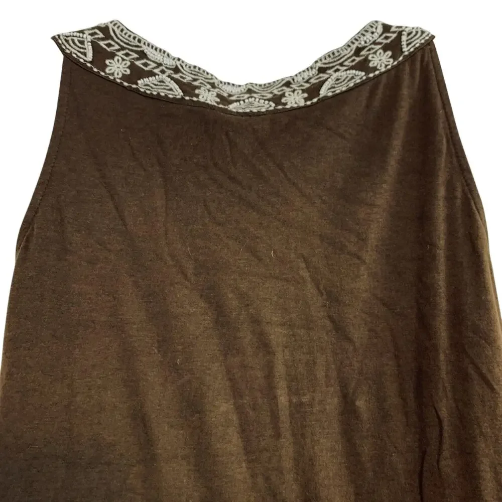 Charter Club Petite Womens Brown Beaded Embroidered Sleeveless Dress PP XS